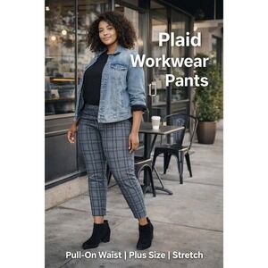 Torrid‎ Plaid Ankle Pants Size 2 Blue Gray Stretch Pull On Workwear